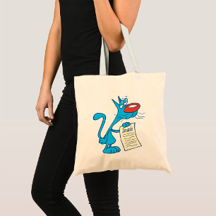 Tote Bag Chat de dessin animé bleu grincheux tenant une lis