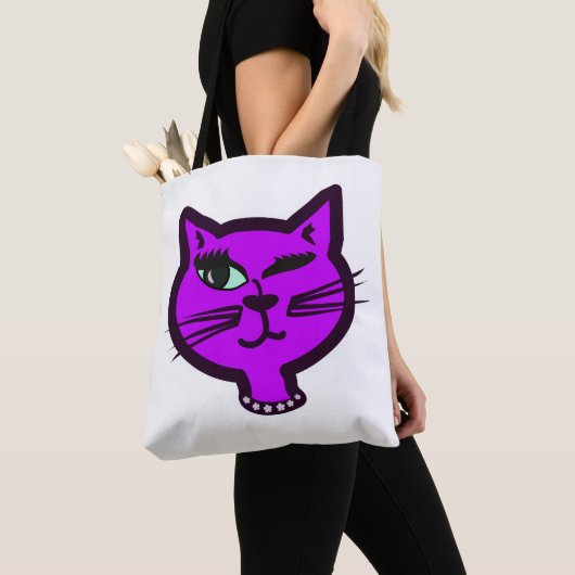 Tote Bag Chat de dessin Winky violet (De près)