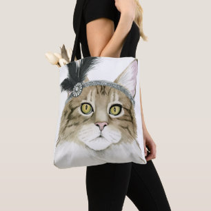 Tote Bag Chat de Downton orné avec des plumes