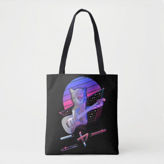 Tote Bag Chat de guitare électrique Vaporwave 80s 90s Music (Devant)