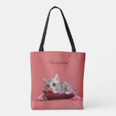 Tote Bag Chat de janvier mignon avec oeillets (Dos)