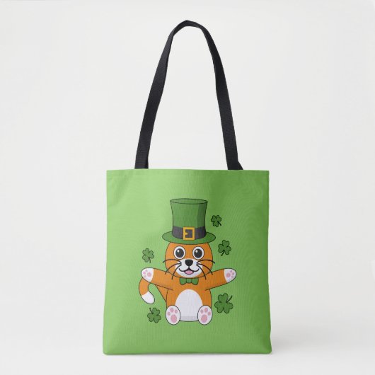 Tote Bag Chat de la Saint Patrick avec dessin Shamrock (Devant)