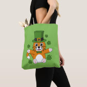 Tote Bag Chat de la Saint Patrick avec dessin Shamrock (De près)