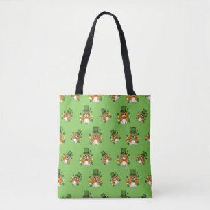 Tote Bag Chat de la Saint Patrick avec dessin Shamrock