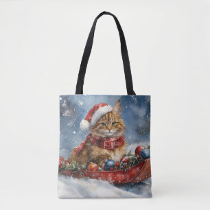 Tote Bag Chat de Maine Coon en sledge Laisser neiger Noël