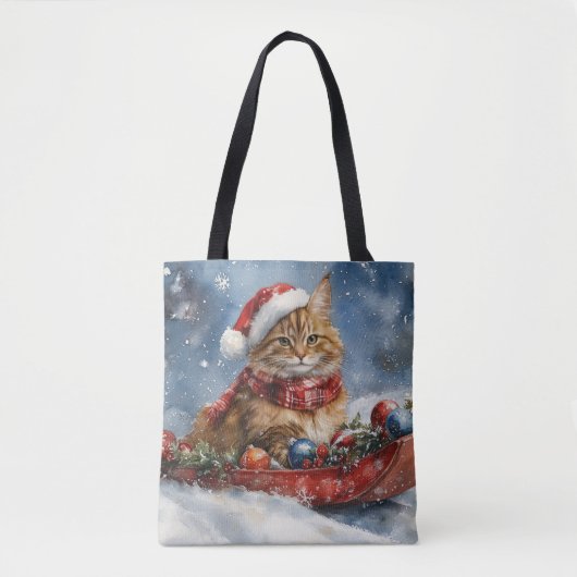 Tote Bag Chat de Maine Coon en sledge Laisser neiger Noël (Devant)