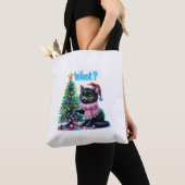 Tote Bag Chat de Noël amusant Avec Sticker Arbre (De près)