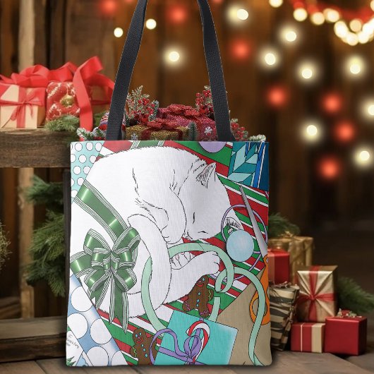 Tote Bag Chat de Noël blanc