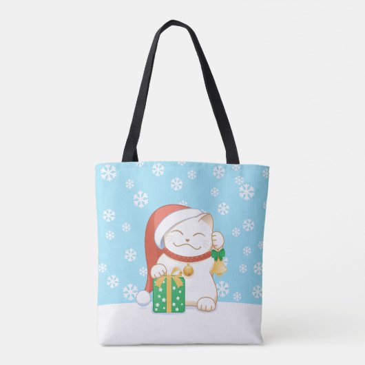 Tote Bag Chat de Noël blanc dans un Casquette rouge (Dos)