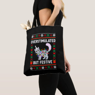 Tote Bag Chat de Noël laid surexcité mais festif