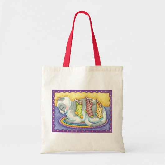 Tote Bag Chat de Noël mignon dormant avec des souris dans l (Devant)