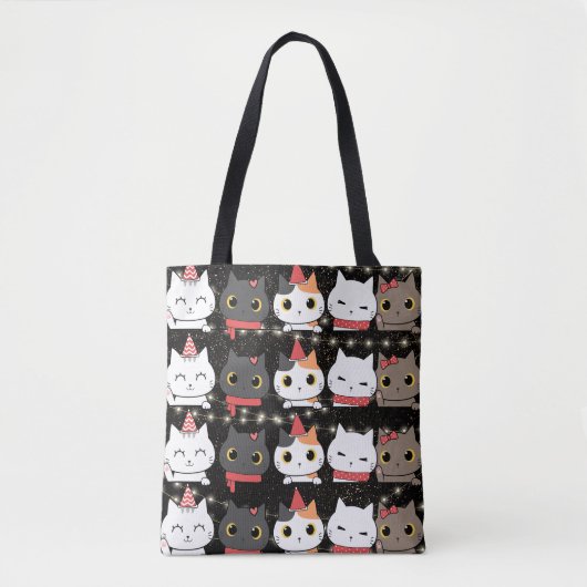 Tote Bag Chat de Noël mignon Motif sans couture (Devant)