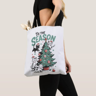 Tote Bag Chat de Noël Rétro C'est La Saison Meowy Catmas