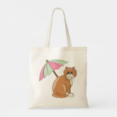 Tote Bag Chat de plage avec parapluie rose et vert (Dos)