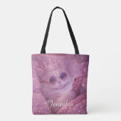 Tote Bag Chat de princesse gâtée textant au lit (Dos)