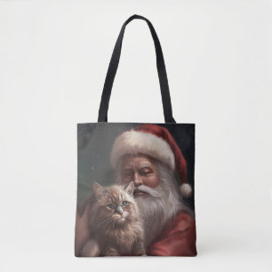 Tote Bag Chat de Sibérie avec Noël Festif du Père Noël