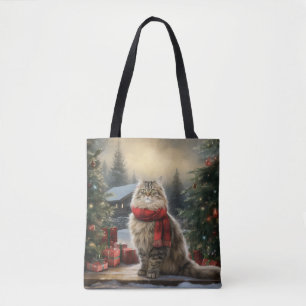 Tote Bag Chat de Sibérie en Noël de Neige