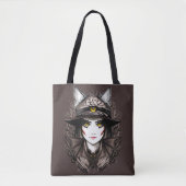 Tote Bag Chat de sorcière Halloween Déplaisant Portrait mig (Devant)