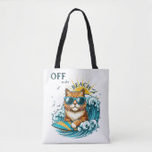 Tote Bag Chat de surf cool de plage d'été (Devant)