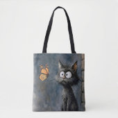 Tote Bag Chat dépenaillé fixant un papillon (Devant)