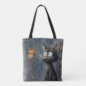 Tote Bag Chat dépenaillé fixant un papillon (Dos)