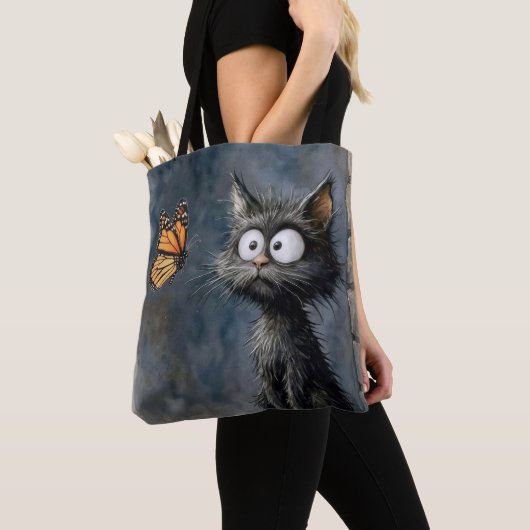 Tote Bag Chat dépenaillé fixant un papillon (De près)