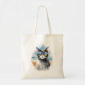 Tote Bag Chat d'été d'aquarelle cool (Devant)