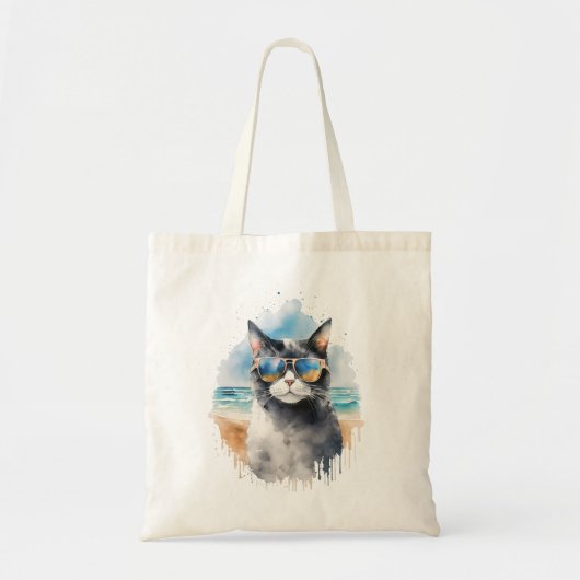 Tote Bag Chat d'été d'aquarelle cool (Devant)