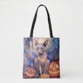 Tote Bag Chat d'Halloween Abyssinian avec la peur Citrouill (Devant)