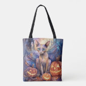 Tote Bag Chat d'Halloween Abyssinian avec la peur Citrouill (Dos)