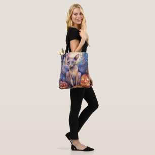 Tote Bag Chat d'Halloween Abyssinian avec la peur Citrouill