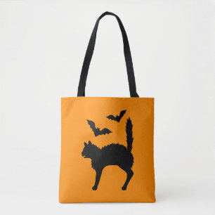 Tote Bag Chat d'Halloween effrayé et silhouette de chauves-