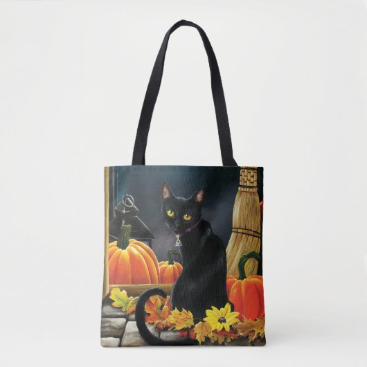 Tote Bag Chat d'Halloween noir (Devant)