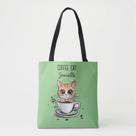 Tote Bag Chat drôle au café vert (Devant)