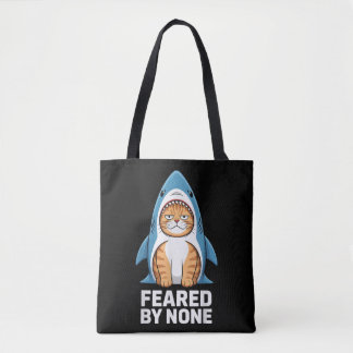 Tote Bag Chat Drôle en Costume de Requin Nullement Redouté