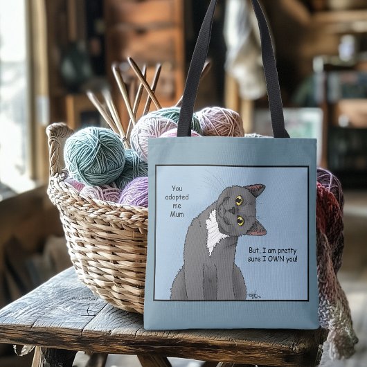 Tote Bag Chat drôle Fête des Mères Chat gris Bleu