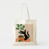 Tote Bag Chat drôle Figuier Arbre Plantes en pot Dessinés à (Devant)