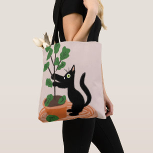 Tote Bag Chat drôle Figuier Arbre Plantes en pot Dessinés à