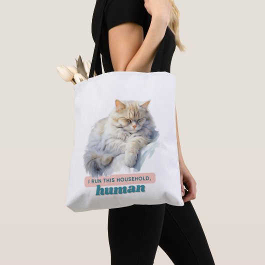 Tote Bag Chat Drôle "Je Gère Ce Ménage, Humain" (De près)