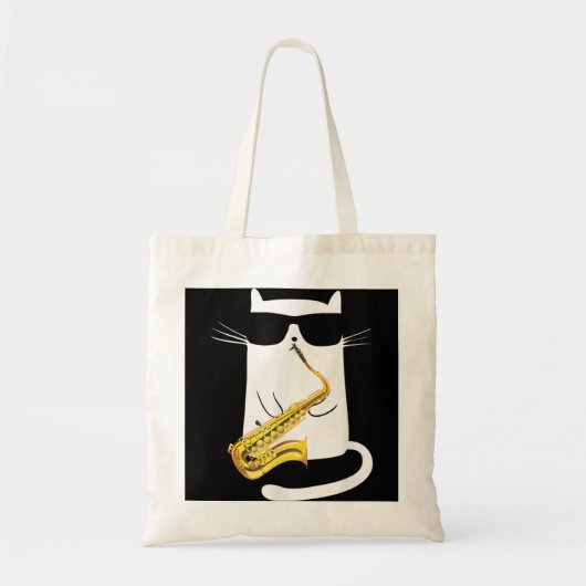 Tote Bag Chat drôle Porter des lunettes de soleil Jouer Sax (Devant)