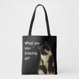 Tote Bag Chat drôle "Qu'est-ce que vous regardez ?"