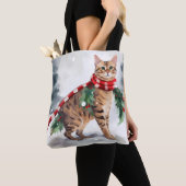 Tote Bag Chat du Bengale à Noël de neige (De près)