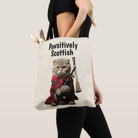 Tote Bag Chat écossais plié avec des tuyaux (De près)