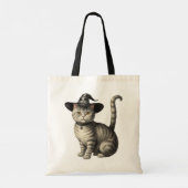 Tote Bag Chat éffrayant portant la sorcière casquette Hallo (Dos)