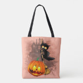 Tote Bag Chat effrayé par Citrouille Fun Halloween caractèr (Dos)