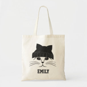 Tote Bag Chat en Casquette de laine Cute personnalisée