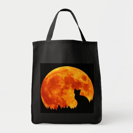 Tote Bag Chat en pleine lune orange (Devant)