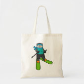 Tote Bag Chat en Skier avec Ski (Devant)