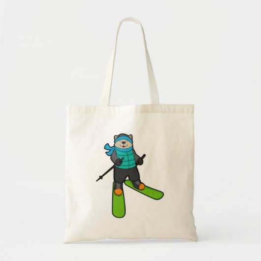 Tote Bag Chat en Skier avec Ski (Devant)
