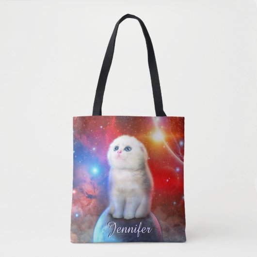 Tote Bag Chat en train de pleurer dans l'espace (Devant)